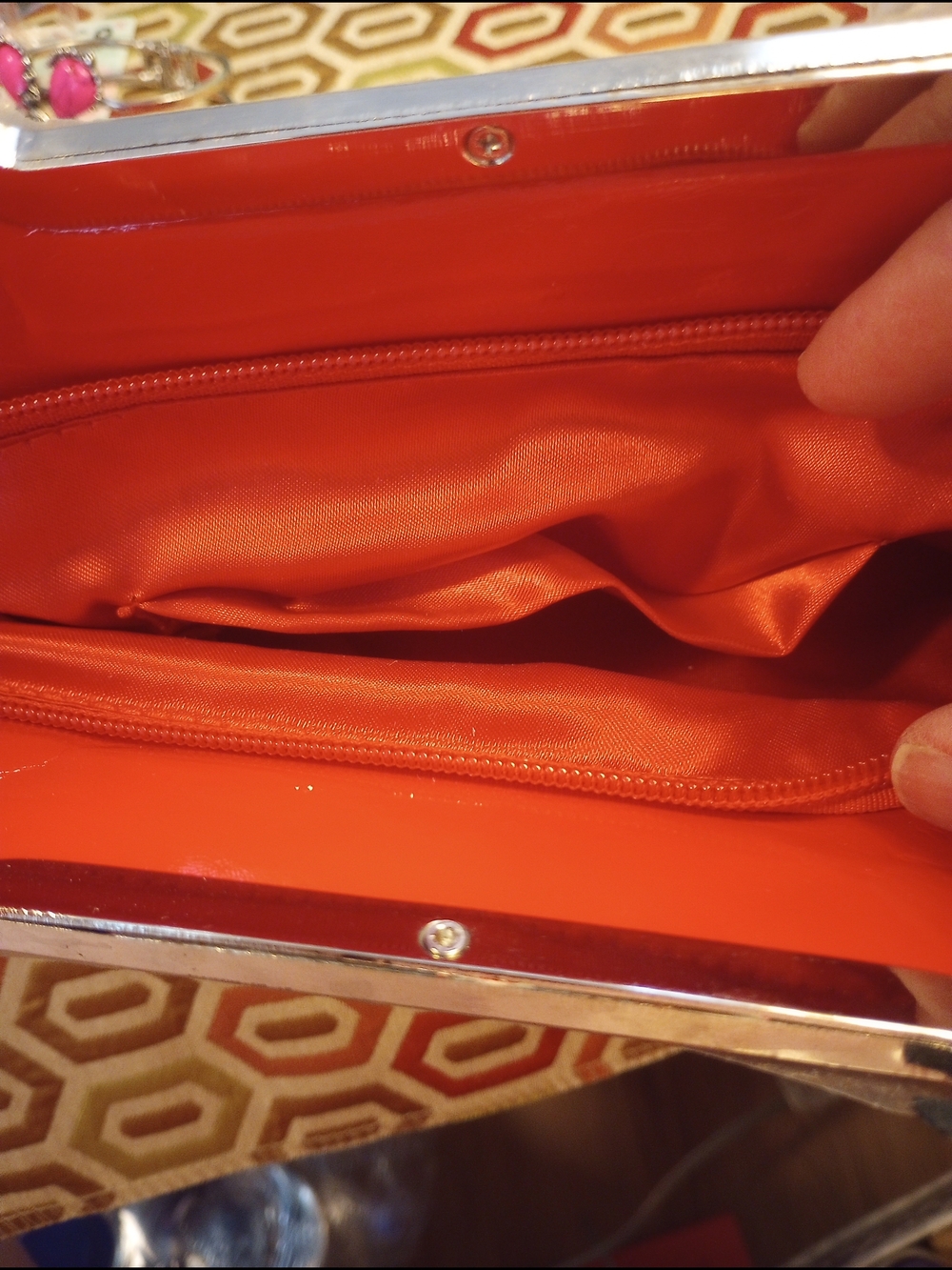 Red Ruffled Handbag with Silver Accent - Picture 5 of 14
